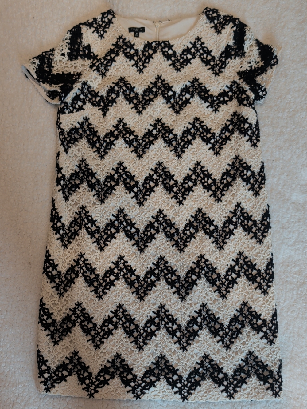 Talbots Lace Dress | Petite 8P | Black & Ivory Chevron | Career & Cocktail NWOT